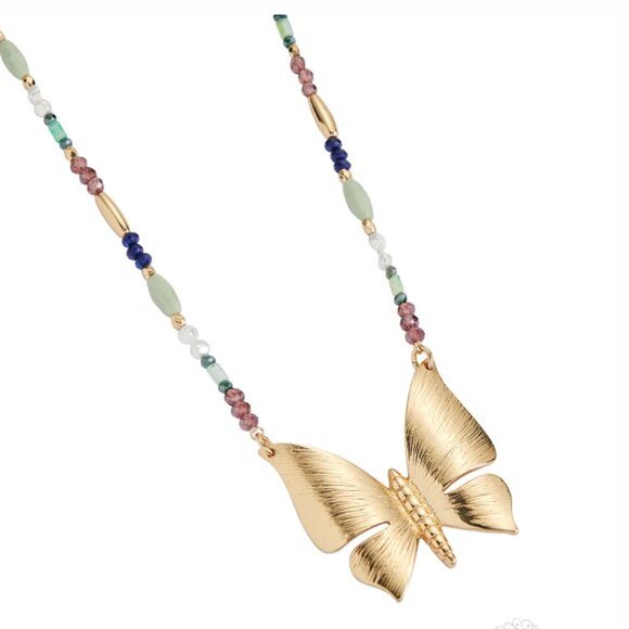 Seraphina Butterfly necklace, gold and beads - Picture 1 of 3